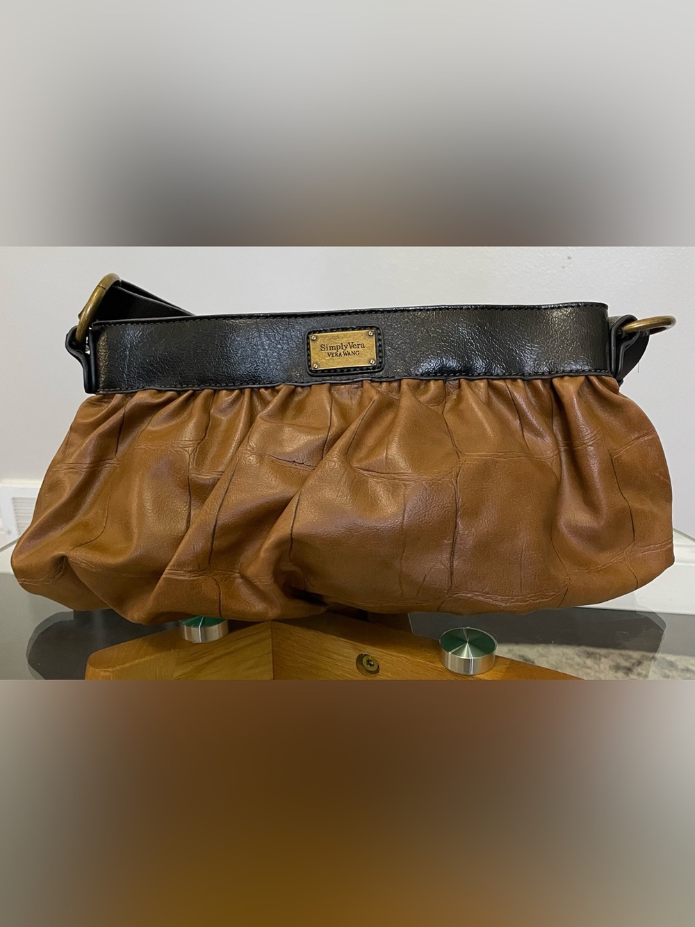 Simply Vera Vera Wang Brown and Black Gathered Leather Shoulder Bag